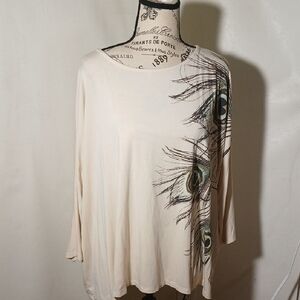 Karen Kane Women's Top Cream and Green 3/4 Sleeve Size Medium USA